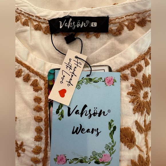 Vahson Handmade Short Chikan Cotton Kurti Embroidered Womens Sz Large White NEW - Picture 10 of 15